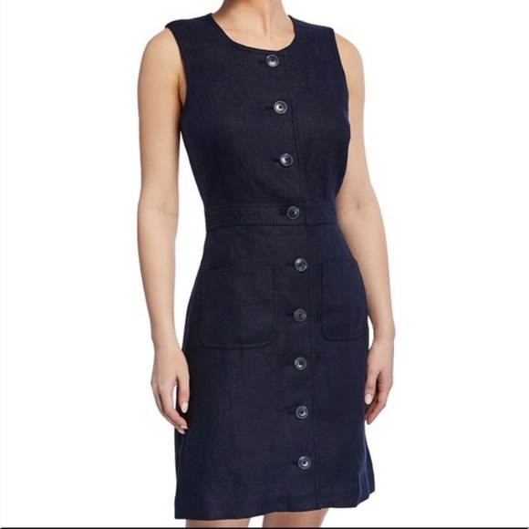 Tory Burch Dresses & Skirts - Tory Burch Button Front Sleeveless Linen Shift Dress in Navy Sz 2